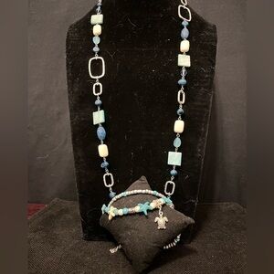 Lia Sophia silver beaded Necklace & Anklet Set